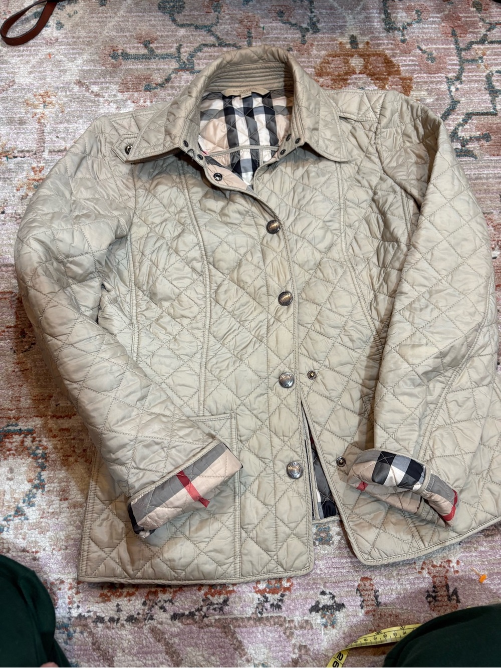 Burberry Light Beige Diamond Quilted Puffer Jacket with Check Lining